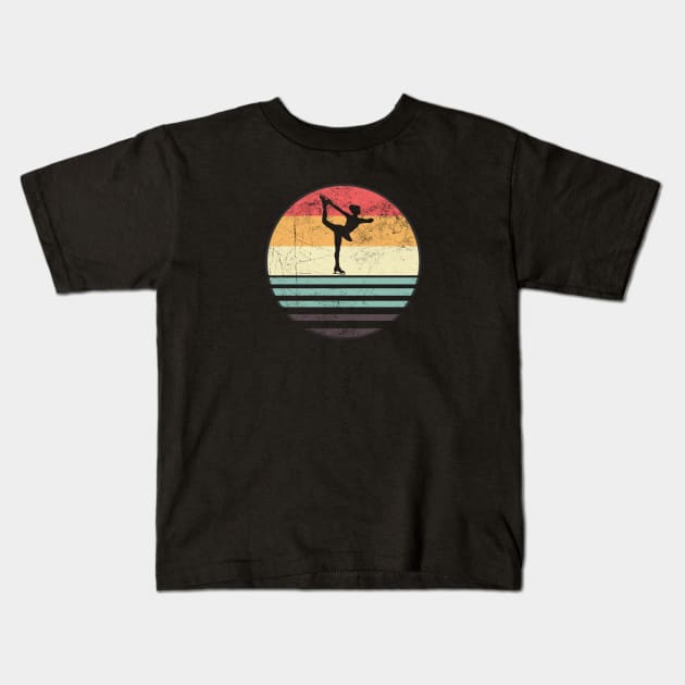 Ice Skater Silhouette - Vintage Sunset Kids T-Shirt by jpmariano